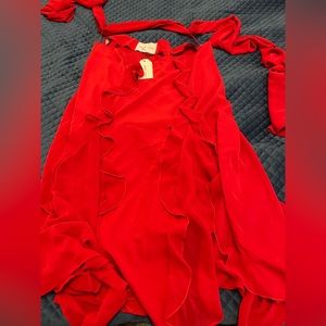 Red Ruffle Midi Skirt (NWT)